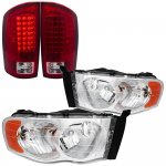 2004 Dodge Ram 3500 Clear Headlights and LED Tail Lights Red Clear