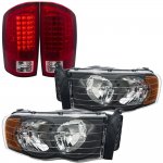 2003 Dodge Ram 2500 Black Headlights and LED Tail Lights Red Clear