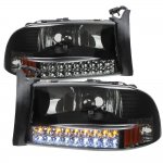 1999 Dodge Durango Black Smoked Headlights LED DRL Signal Lights