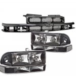 2003 Chevy Blazer Black Grille and Black Clear Headlights Set