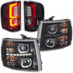 2007 Chevy Silverado 2500HD Black Halo DRL Projector Headlights Red Optic LED Tail Lights
