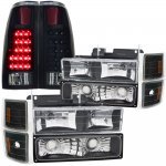 1997 Chevy 3500 Pickup Black Headlights Set Black Out LED Tail Lights