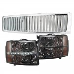 Chevy Silverado 2007-2013 Chrome Grille and Smoked Headlight LED DRL