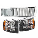 2012 Chevy Silverado Chrome Grille and Black Headlight Set LED DRL
