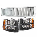 2007 Chevy Silverado Chrome Grille and Black Headlight Set LED DRL