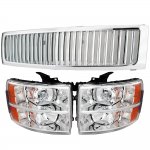 2007 Chevy Silverado Chrome Vertical Grille and Headlights set