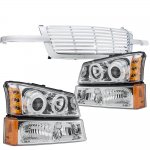 2003 Chevy Avalanche Chrome Billet Grille Halo Projector Headlights and Bumper Lights Set