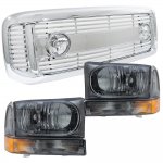 1999 Ford F250 Super Duty Chrome Grille and Smoked Headlight Set