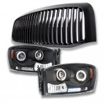 2008 Dodge Ram Black Vertical Grille and Projector Headlights Set