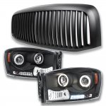 2008 Dodge Ram Matte Black Vertical Grille and Projector Headlights Set