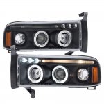 Dodge Ram 1994-2001 Black LED Eyebrow Projector Headlights with Halo