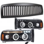 1999 Dodge Ram Black Vertical Grille Halo Projector Headlights LED Eyebrow