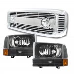 2001 Ford Excursion Chrome Billet Grille and Black Headlight Sets