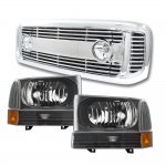 2000 Ford F250 Chrome Billet Grille and Black Headlight Sets