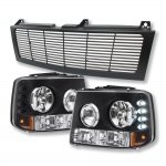 2002 Chevy Silverado Black Billet Grille and Headlights with LED