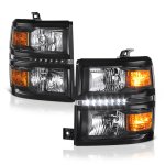 Chevy Silverado 1500 2014-2015 Black Headlights LED DRL