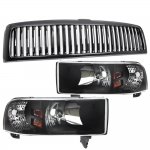 1998 Dodge Ram 3500 Black Vertical Grille and Euro Headlights Set