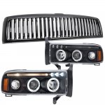 Dodge Ram 3500 1994-2002 Black Vertical Grille and Halo Projector Headlights