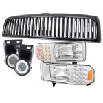 1994 Dodge Ram 3500 Black Vertical Grille and Headlights with LED Corner Lights Fog light