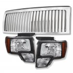 2012 Ford F150 Chrome Vertical Grille and Black Euro Headlights
