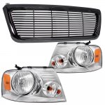 Ford F150 2004-2008 Black Billet Grille and Chrome Euro Headlights