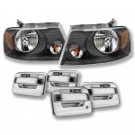 Ford F150 SuperCrew 2004-2008 Black Headlights and Chrome Door Handle Cover