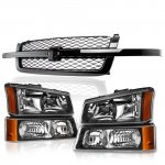 2004 Chevy Avalanche Black Grille and Headlights Bumper Lights