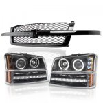 2004 Chevy Silverado 2500HD Black Grille and Halo Projector Headlights LED DRL Bumper Lights