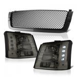 Chevy Silverado 3500 2003-2004 Black Mesh Grille and Smoked Headlights Conversion