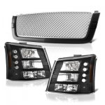 2005 Chevy Silverado 1500 Black Grille Silver Mesh and Headlights Conversion