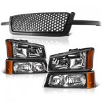 Chevy Silverado 3500 2003-2004 Black Custom Grille and Headlights