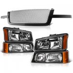 2004 Chevy Avalanche Black Grille Silver Mesh and Headlights