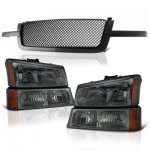 Chevy Silverado 3500 2003-2004 Black Mesh Grille and Smoked Headlights