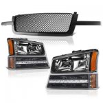 2004 Chevy Avalanche Black Mesh Grille and Headlights LED DRL Bumper Lights