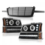 2006 Chevy Avalanche Black Front Grille and Projector Headlights LED Bumper Lights