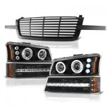2003 Chevy Silverado 1500HD Black Front Grille and Projector Headlights LED Bumper Lights