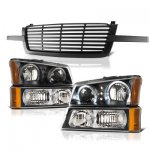 2004 Chevy Silverado 1500 Black Front Grille and Halo Headlights