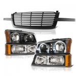 2004 Chevy Silverado 2500HD Black Front Grille and Halo Headlights