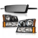 2006 Chevy Avalanche Black Mesh Grille and Halo Headlights