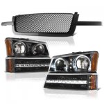 2004 Chevy Silverado 2500 Black Mesh Grille and Halo Headlights LED DRL Bumper Lights