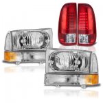 Ford F250 Super Duty 1999-2004 Headlights and LED Tail Lights Red Clear