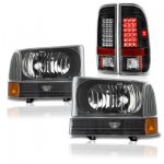 2000 Ford F350 Super Duty Black Headlights and LED Tail Lights