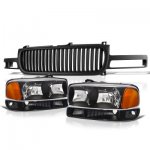 2002 GMC Yukon Black Vertical Grille and Headlights Set