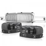 2000 GMC Sierra Chrome Vertical Grille and Smoked Clear Headlights Set