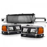 2006 GMC Sierra 1500 Black Vertical Grille and Headlights Set