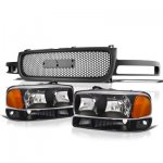 2000 GMC Sierra 2500 Black Custom Grille and Headlights Set