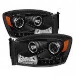 2008 Dodge Ram Black Halo Projector Headlights with LED