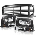 2002 Ford Excursion Black Grille and Headlights Set