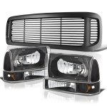 1999 Ford F250 Super Duty Black Grille and Headlights Set