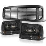 2003 Ford F250 Super Duty Black Grille and Smoked Headlights Set